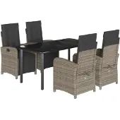 vidaXL 5-delige Tuinset met kussens poly rattan grijs