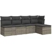 vidaXL 5-delige Loungeset met kussens poly rattan grijs