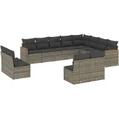 vidaXL 12-delige Loungeset met kussens poly rattan grijs