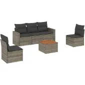 vidaXL 6-delige Loungeset met kussens poly rattan grijs