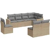 vidaXL 8-delige Loungeset met kussens poly rattan beige