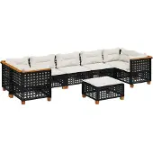 vidaXL 8-delige Loungeset met kussens poly rattan zwart