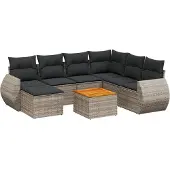 vidaXL 8-delige Loungeset met kussens poly rattan grijs