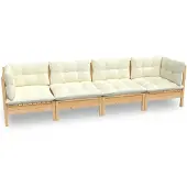vidaXL 4-delige Loungeset met crèmekleurige kussens massief grenenhout