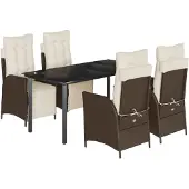 vidaXL 5-delige Tuinset met kussens poly rattan bruin