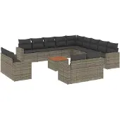 vidaXL 14-delige loungeset voor de tuin met kussens, grijs, polyrotan