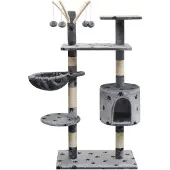 Syfax Kattenkrabpaal met sisal krabpalen 125 cm pootafdrukken grijs