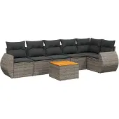 vidaXL 7-delige Loungeset met kussens poly rattan grijs