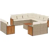 vidaXL 12-delige Loungeset met kussens poly rattan beige