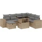 vidaXL 8-delige Loungeset met kussens poly rattan beige