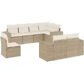 vidaXL 8-delige Loungeset met kussens poly rattan beige