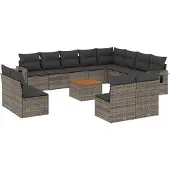 vidaXL 13-delige loungeset voor de tuin met kussens, grijs, polyrotan