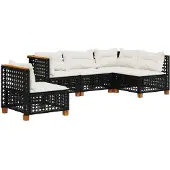 vidaXL 5-delige tuinmeubelset met kussens, zwart, polyrotan