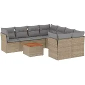 vidaXL 9-delige Loungeset met kussens poly rattan gemengd beige