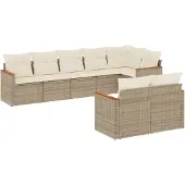 vidaXL 8-delige Loungeset met kussens poly rattan beige