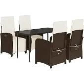 vidaXL 5-delige Tuinset met kussens poly rattan bruin