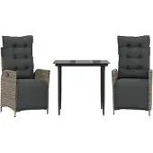 vidaXL 3-delige Tuinset met kussens poly rattan grijs