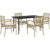 vidaXL 5-delige Tuinset met kussens poly rattan beige