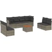 vidaXL 9-delige Loungeset met kussens poly rattan grijs