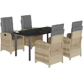 vidaXL 5-delige Tuinset met kussens poly rattan gemengd beige