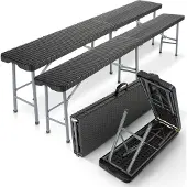 Arebos Tuinbank - Set van 2 stuks - Picknickbank - Inklapbaar - Tuinbanken - 183 x 28 x 43 cm - Zwart