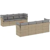 vidaXL 9-delige Loungeset met kussens poly rattan gemengd beige
