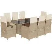 vidaXL 9-delige Tuinset met kussens poly rattan beige