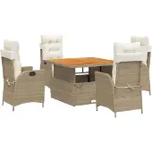 vidaXL 5-delige Tuinset met kussens poly rattan beige