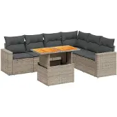 vidaXL 7-delige Loungeset met kussens poly rattan grijs