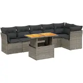 vidaXL 7-delige Loungeset met kussens poly rattan grijs