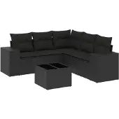 vidaXL 6-delige Loungeset met kussens poly rattan zwart