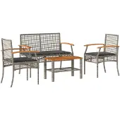 vidaXL 4-delige loungeset voor de tuin met kussens, grijs, polyrotan