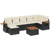 vidaXL 8-delige Loungeset met kussens poly rattan zwart