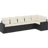 vidaXL 6-delige tuinmeubelset met kussens, zwart, polyrotan