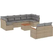 vidaXL 10-delige Loungeset met kussens poly rattan beige