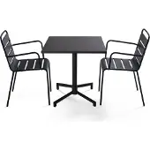Oviala - 70 cm metalen tuintafel en 2 stoelen in grijs - Palavas