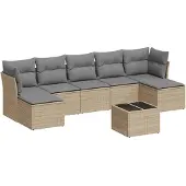 vidaXL 8-delige Loungeset met kussens poly rattan beige