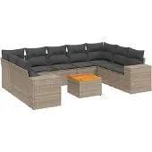 vidaXL 10-delige Loungeset met kussens poly rattan grijs