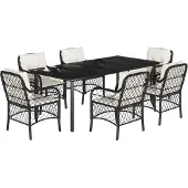 vidaXL 7-delige Tuinset met kussens poly rattan zwart