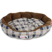 H4L Hondenbed, hondenmand, blauw geruit, 75 x 75 x 16 cm