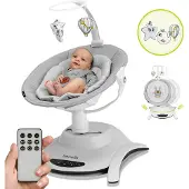 Lionelo Bella Elektrische baby schommelstoel, verstelbare rugleuning, 5 schommelstanden, veiligheidsgordels, antislip oppervlak, slaapliedjes, afstandsbediening