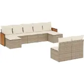 vidaXL 9-delige Loungeset met kussens poly rattan beige