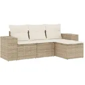 vidaXL 4-delige Loungeset met kussens poly rattan beige