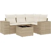 vidaXL 5-delige Loungeset met kussens poly rattan beige