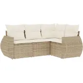 vidaXL 4-delige tuinmeubelset met kussens, beige, polyrotan