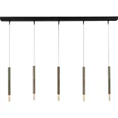 Masterlight Zwarte eettafel hanglamp Flute 5-lichts gouden cilinder