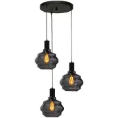 Masterlight 3-lichts vide hanglamp - zwart - Porto met Ball smoke glazen - Ø 24cm