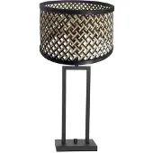 Steinhauer Zwarte tafellamp Stang 3703ZW met draai schakelaar en naturel / zwart bamboe kap
