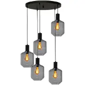 Masterlight 5-lichts vide hanglamp - zwart - Porto met Jagger smoke glazen