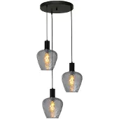 Masterlight 3-lichts vide hanglamp - zwart - Porto met Diamond smoke glazen